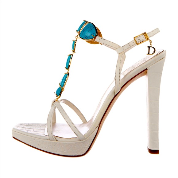 Christian Dior Turquoise jeweled strap heels - Picture 2 of 7